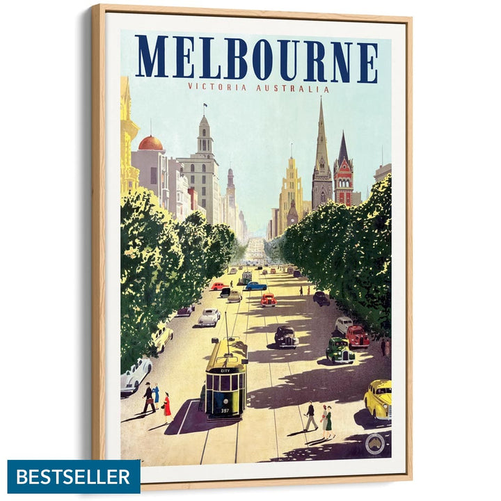 MELBOURNE COLLINS STREET | AUSTRALIA A3 | 297 x 420mm | 11.7 x 16.5 inches / Canvas Floating Frame: Natural Oak Timber