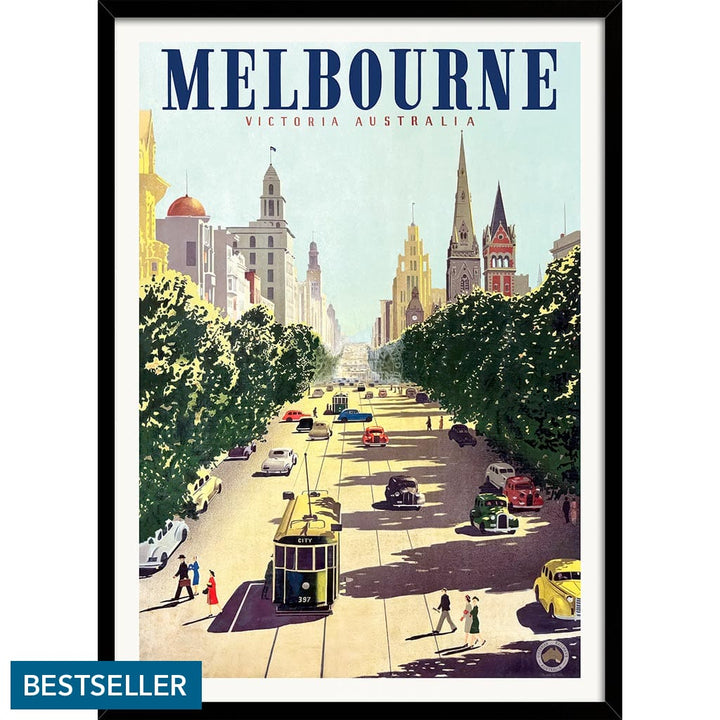 MELBOURNE COLLINS STREET | AUSTRALIA A3 | 297 x 420mm | 11.7 x 16.5 inches / Framed Print: Black Timber Print Art