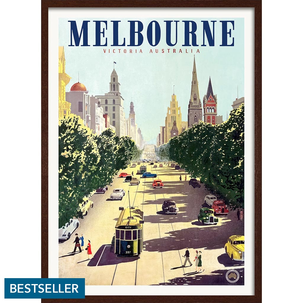 MELBOURNE COLLINS STREET | AUSTRALIA A3 | 297 x 420mm | 11.7 x 16.5 inches / Framed Print: Chocolate Oak Timber Print