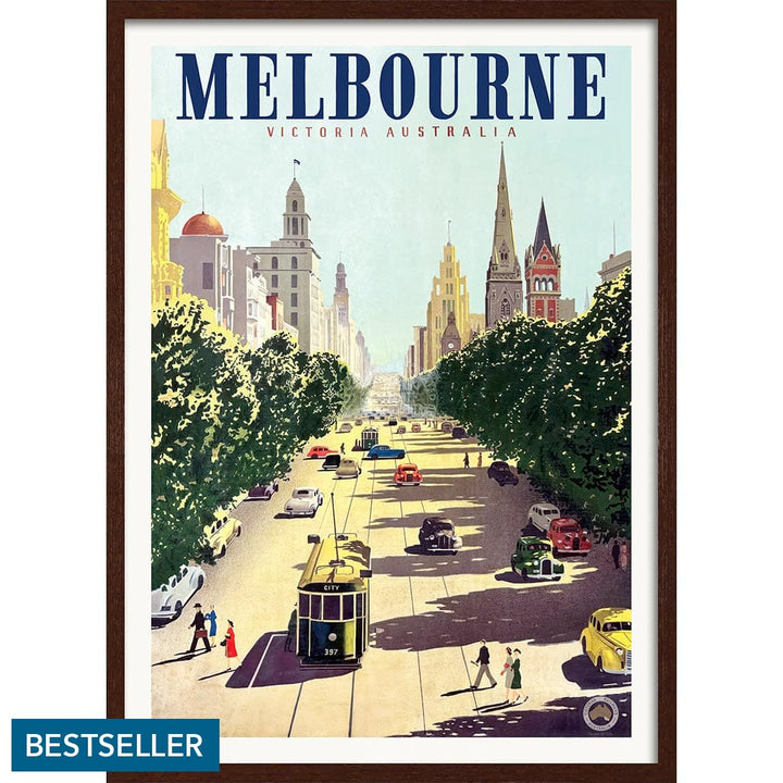 MELBOURNE COLLINS STREET | AUSTRALIA A3 | 297 x 420mm | 11.7 x 16.5 inches / Framed Print: Chocolate Oak Timber Print