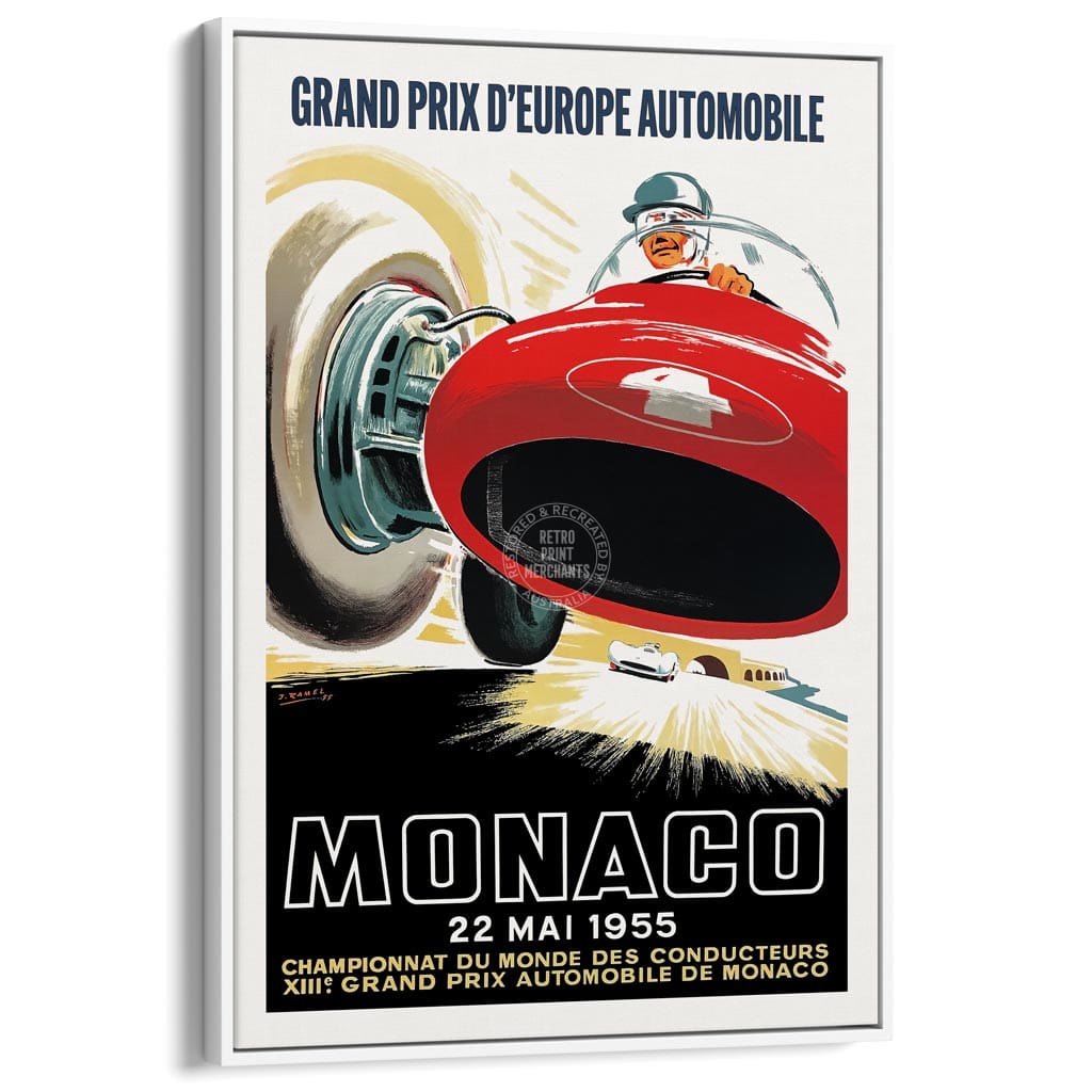 Monaco Grand Prix 1955 | France A3 297 X 420Mm 11.7 16.5 Inches / Canvas Floating Frame - White