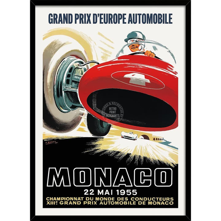 Monaco Grand Prix 1955 | France A3 297 X 420Mm 11.7 16.5 Inches / Framed Print - Black Timber Art