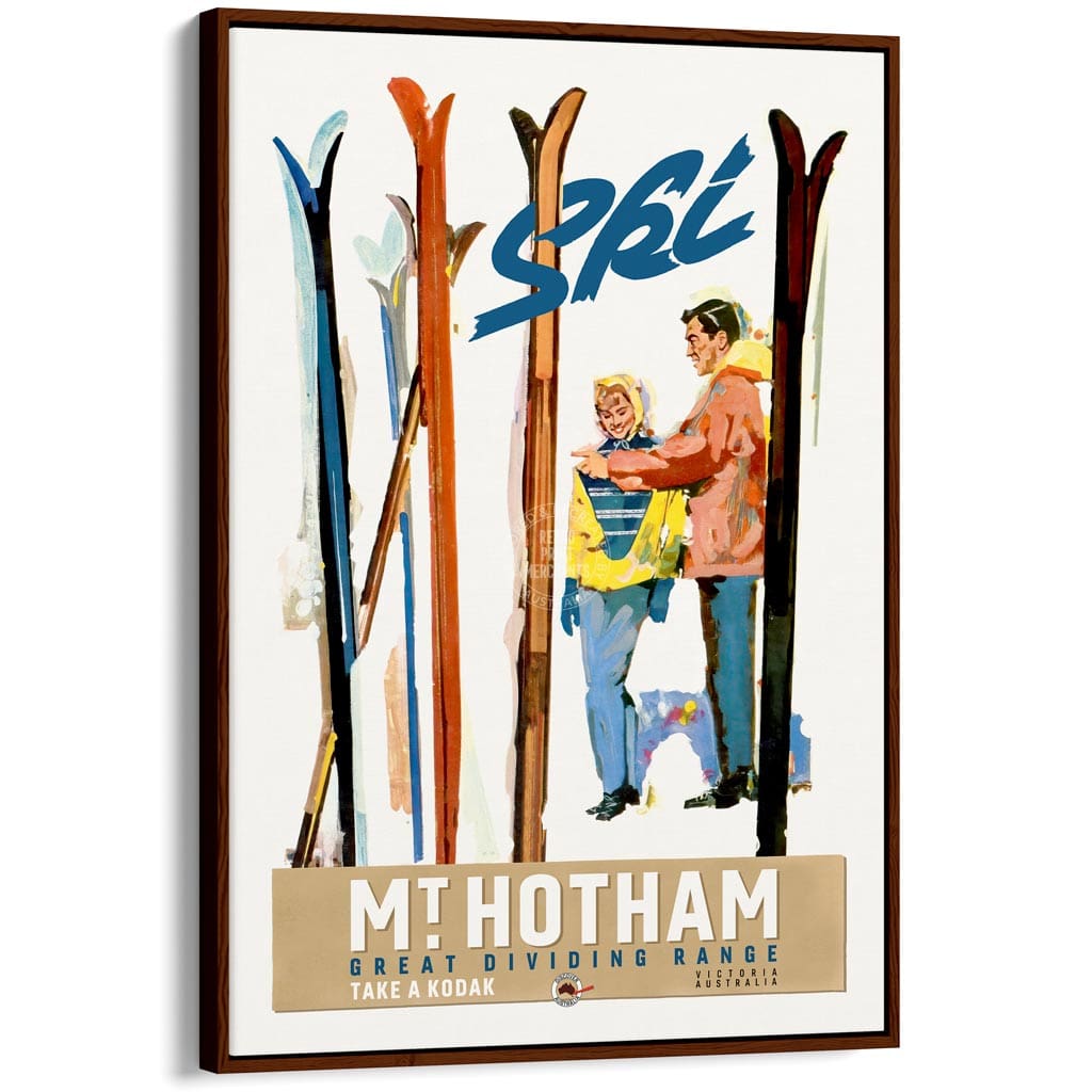Mt Hotham 1960S | Australia A3 297 X 420Mm 11.7 16.5 Inches / Canvas Floating Frame: Chocolate Oak