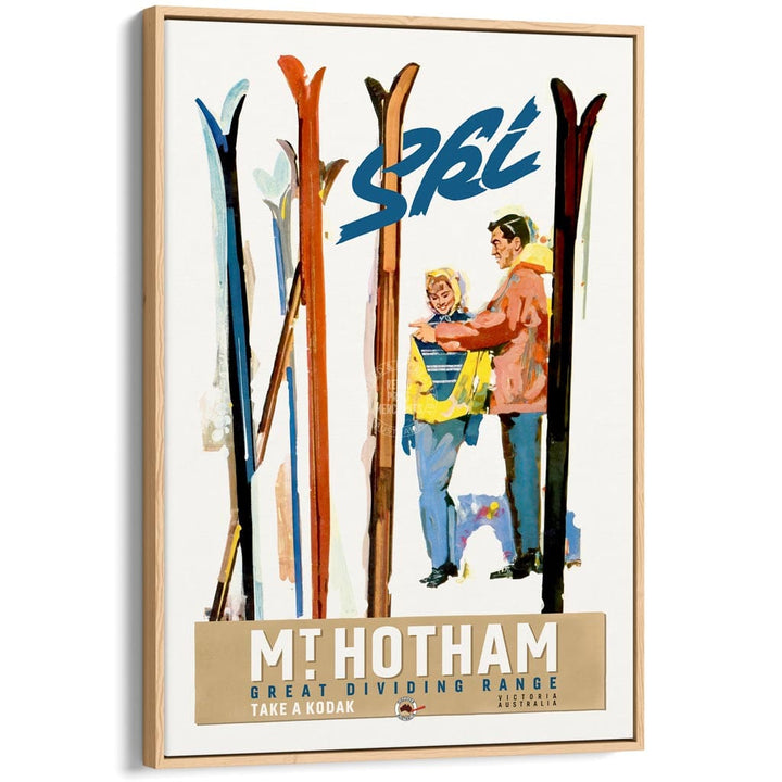 Mt Hotham 1960S | Australia A3 297 X 420Mm 11.7 16.5 Inches / Canvas Floating Frame: Natural Oak