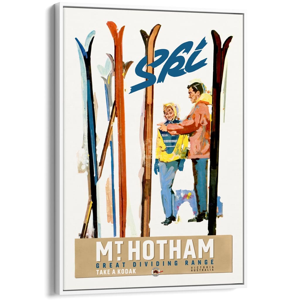 Mt Hotham 1960S | Australia A3 297 X 420Mm 11.7 16.5 Inches / Canvas Floating Frame: White Timber