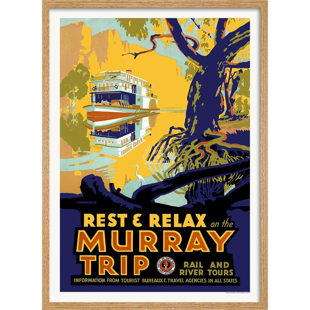 Murray River Trip | Australia A3 297 X 420Mm 11.7 16.5 Inches / Framed Print: Natural Oak Timber