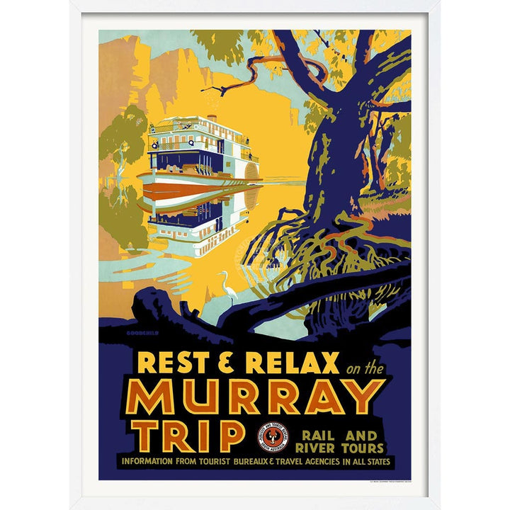 Murray River Trip | Australia A3 297 X 420Mm 11.7 16.5 Inches / Framed Print: White Timber Print Art