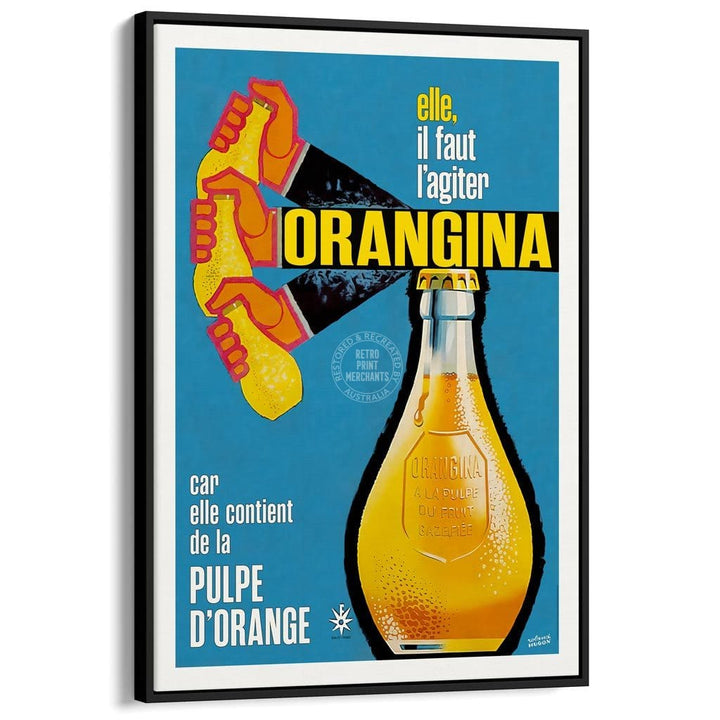 Orangina Shaken | France A3 297 X 420Mm 11.7 16.5 Inches / Canvas Floating Frame - Black Timber