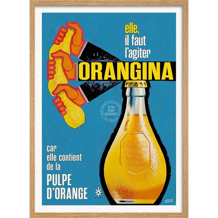 Orangina Shaken | France A3 297 X 420Mm 11.7 16.5 Inches / Framed Print - Natural Oak Timber Art