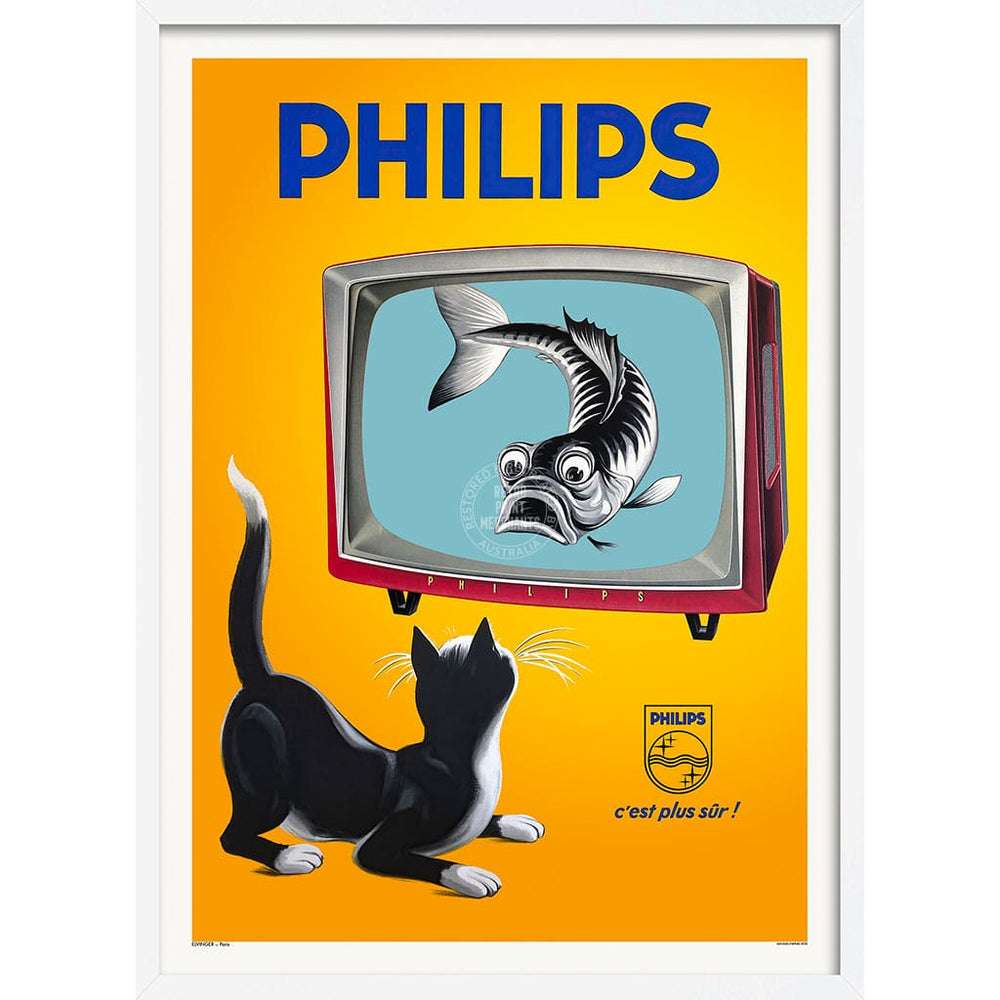 Philips Televisions 1956 | France A4 210 X 297Mm 8.3 11.7 Inches / Framed Print: White Timber Print