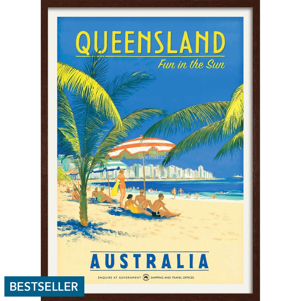 Queensland Fun In The Sun | Australia 422Mm X 295Mm 16.6 11.6 A3 / Dark Oak Print Art