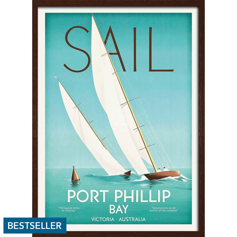 Sail Port Phillip Bay | Australia 422Mm X 295Mm 16.6 11.6 A3 / Dark Oak Print Art