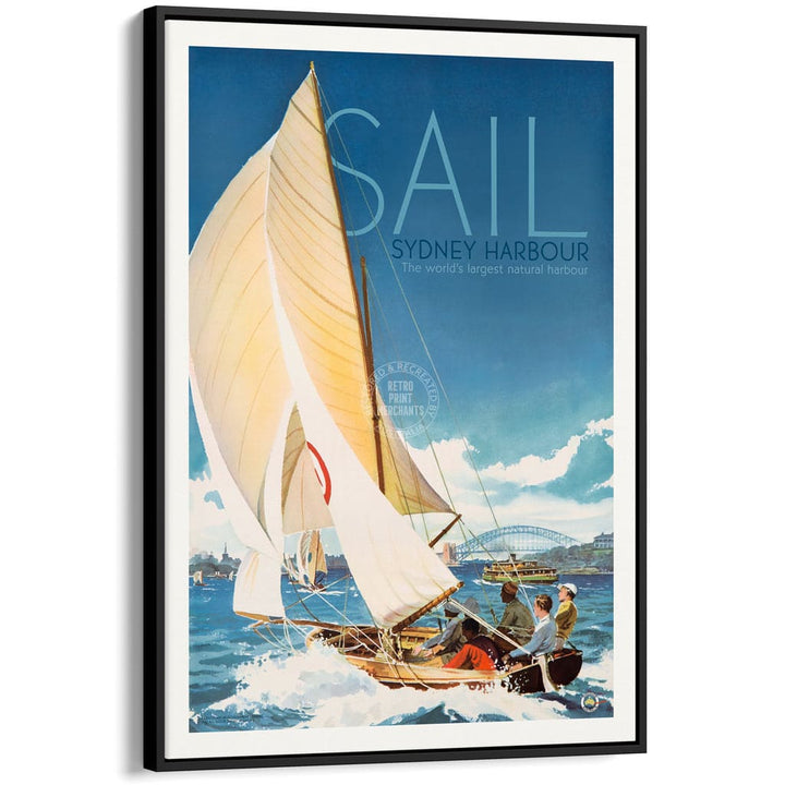 SAIL SYDNEY HARBOUR | AUSTRALIA A3 | 297 x 420mm | 11.7 x 16.5 inches / Canvas Floating Frame: Black Timber Print Art