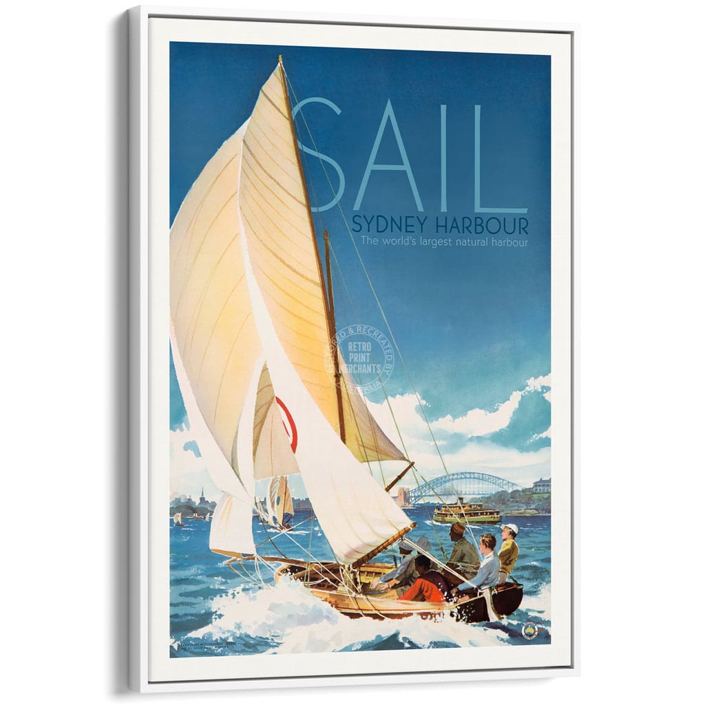 SAIL SYDNEY HARBOUR | AUSTRALIA A3 | 297 x 420mm | 11.7 x 16.5 inches / Canvas Floating Frame: White Timber Print Art