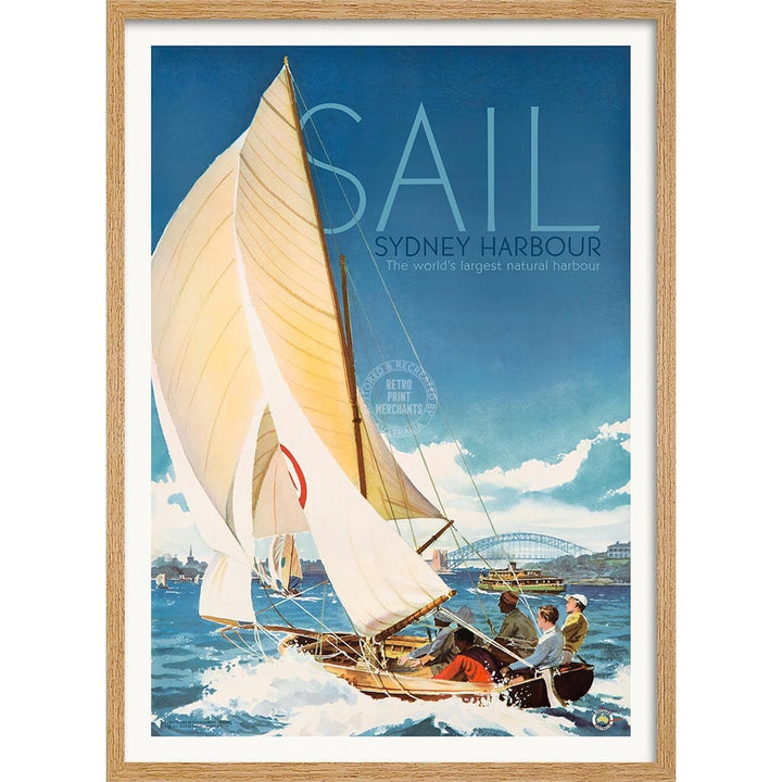 SAIL SYDNEY HARBOUR | AUSTRALIA A3 | 297 x 420mm | 11.7 x 16.5 inches / Framed Print: Natural Oak Timber Print Art