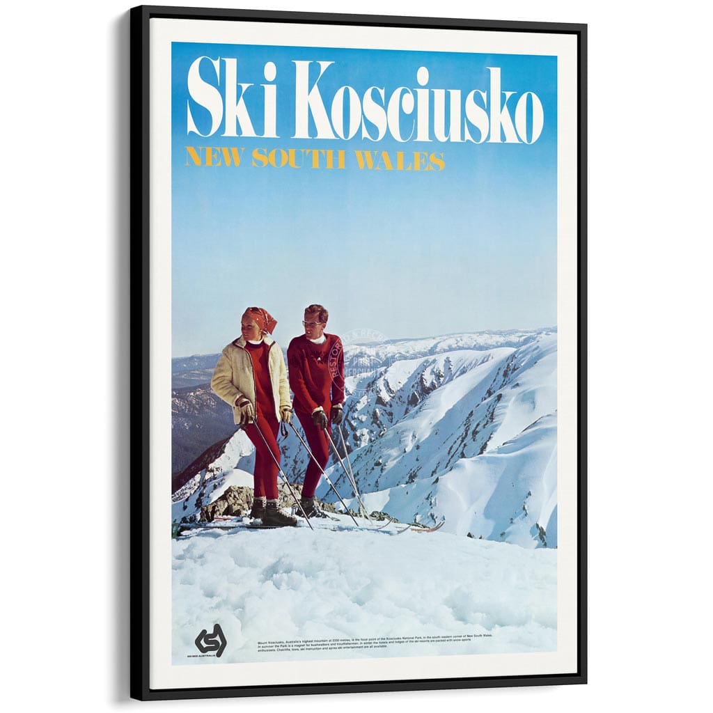 Ski Kosciuszko | Australia A3 297 X 420Mm 11.7 16.5 Inches / Canvas Floating Frame: Black Timber