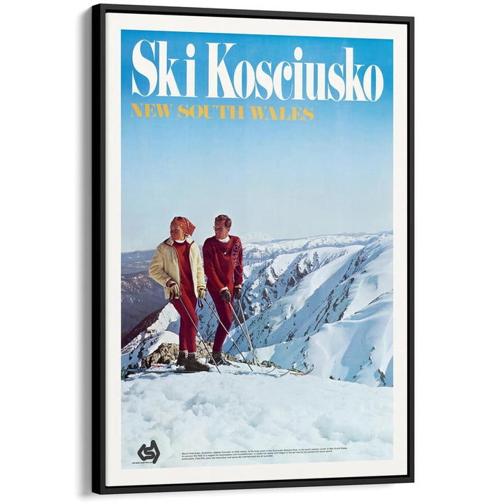 Ski Kosciuszko | Australia A3 297 X 420Mm 11.7 16.5 Inches / Canvas Floating Frame: Black Timber