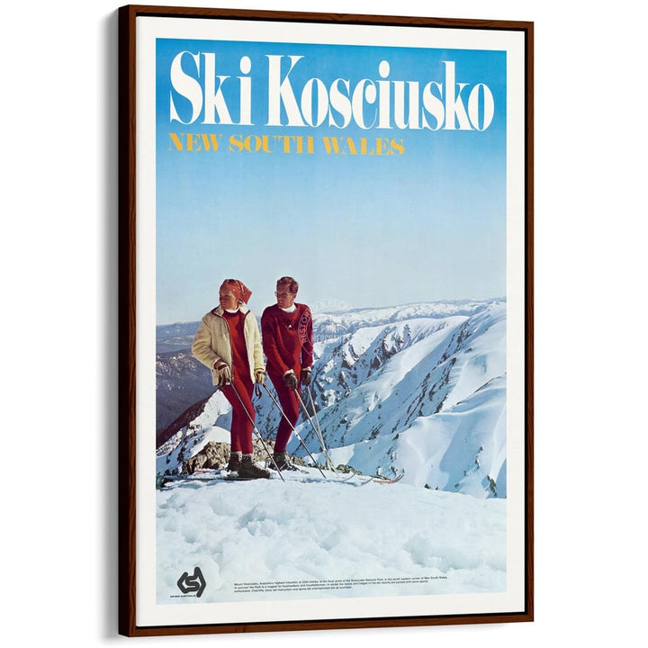 Ski Kosciuszko | Australia A3 297 X 420Mm 11.7 16.5 Inches / Canvas Floating Frame: Chocolate Oak
