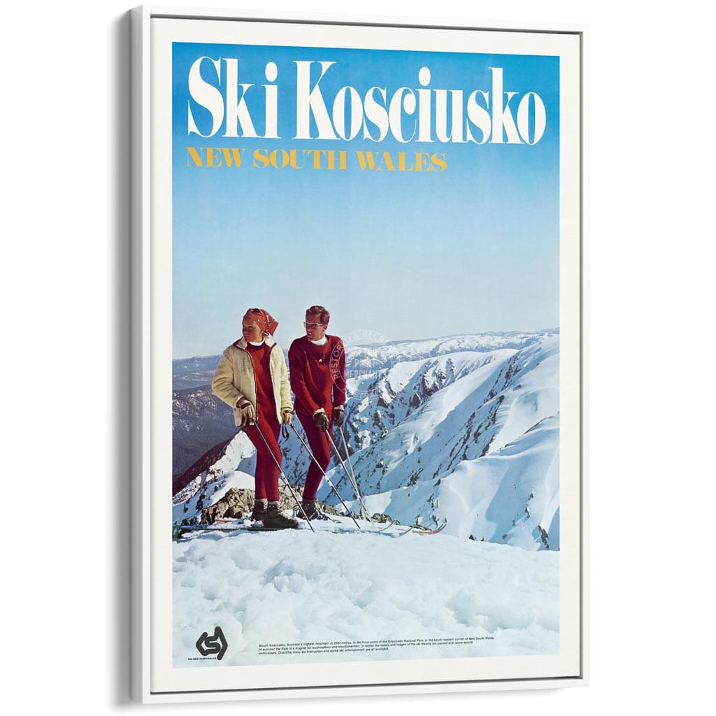 Ski Kosciuszko | Australia A3 297 X 420Mm 11.7 16.5 Inches / Canvas Floating Frame: White Timber
