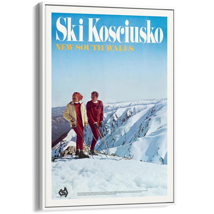 Ski Kosciuszko | Australia A3 297 X 420Mm 11.7 16.5 Inches / Canvas Floating Frame: White Timber