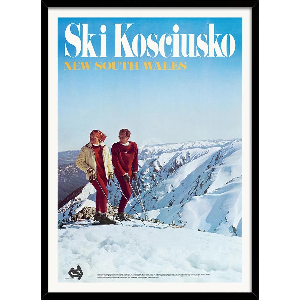 Ski Kosciuszko | Australia A3 297 X 420Mm 11.7 16.5 Inches / Framed Print: Black Timber Print Art