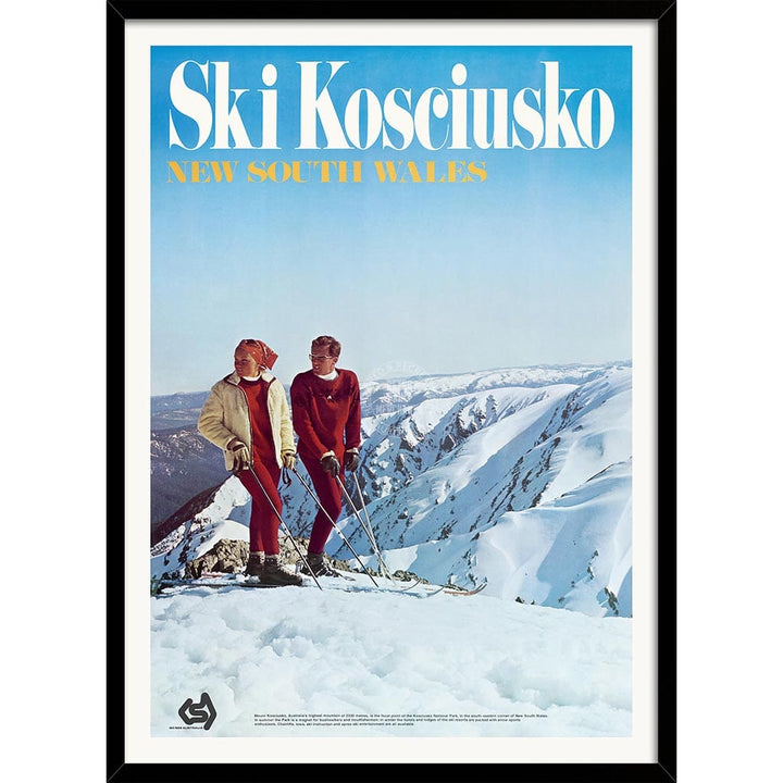 Ski Kosciuszko | Australia A3 297 X 420Mm 11.7 16.5 Inches / Framed Print: Black Timber Print Art