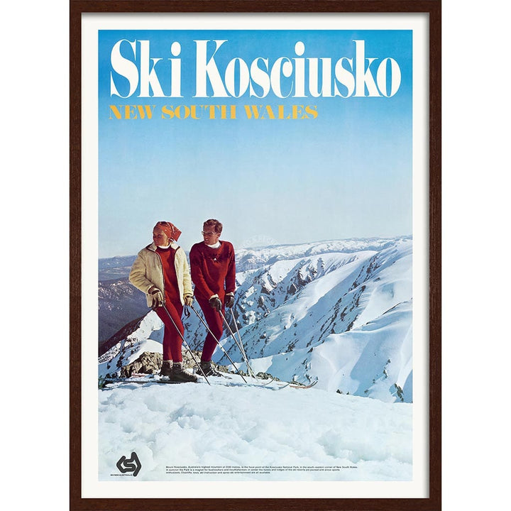 Ski Kosciuszko | Australia A3 297 X 420Mm 11.7 16.5 Inches / Framed Print: Chocolate Oak Timber