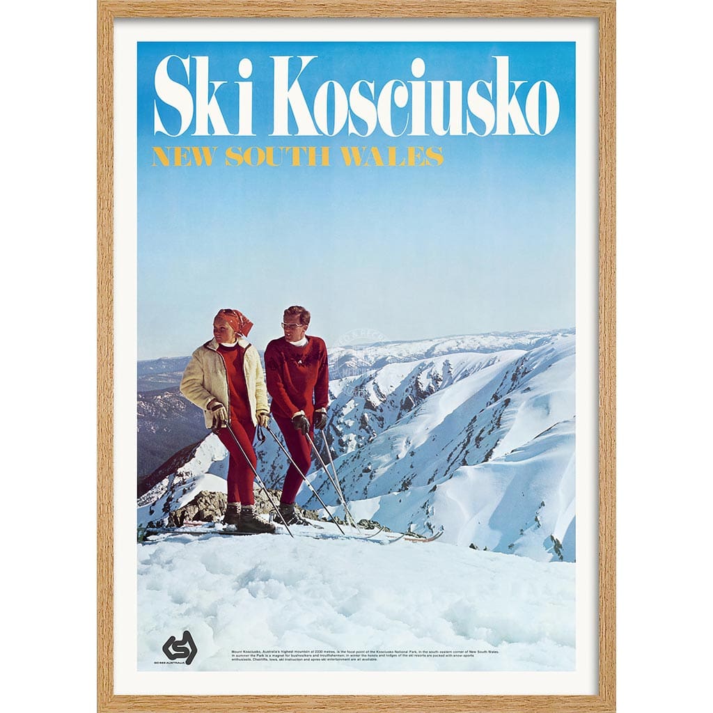 Ski Kosciuszko | Australia A3 297 X 420Mm 11.7 16.5 Inches / Framed Print: Natural Oak Timber Print