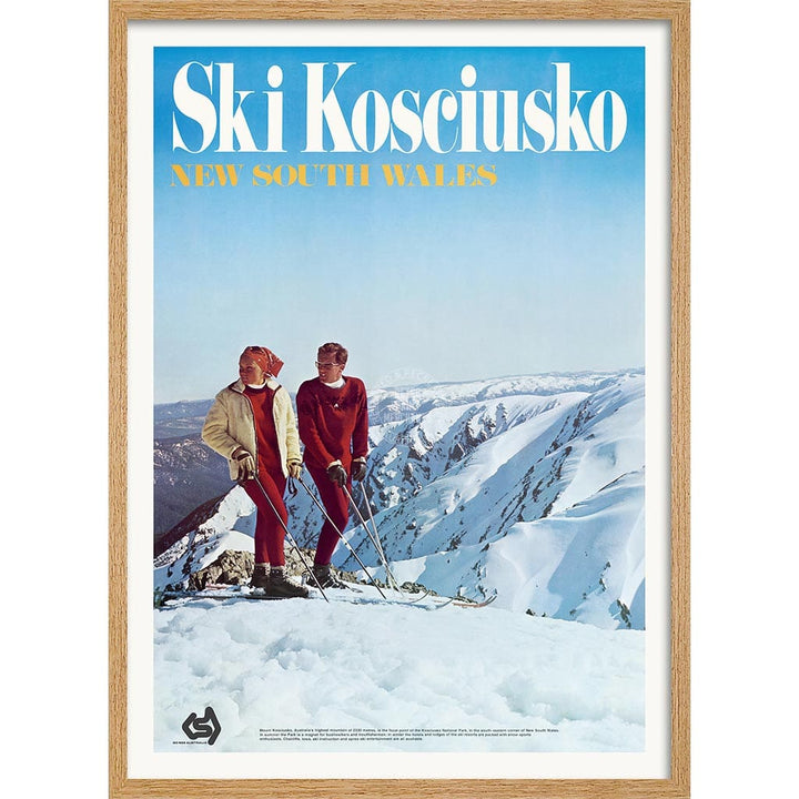 Ski Kosciuszko | Australia A3 297 X 420Mm 11.7 16.5 Inches / Framed Print: Natural Oak Timber Print