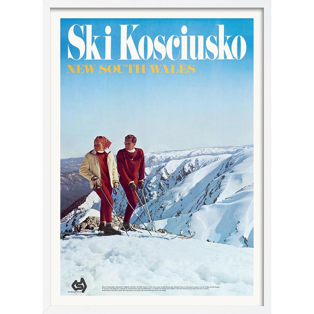 Ski Kosciuszko | Australia A3 297 X 420Mm 11.7 16.5 Inches / Framed Print: White Timber Print Art