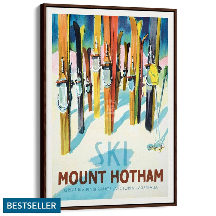 Ski Mount Hotham | Australia A3 297 X 420Mm 11.7 16.5 Inches / Canvas Floating Frame - Dark Oak