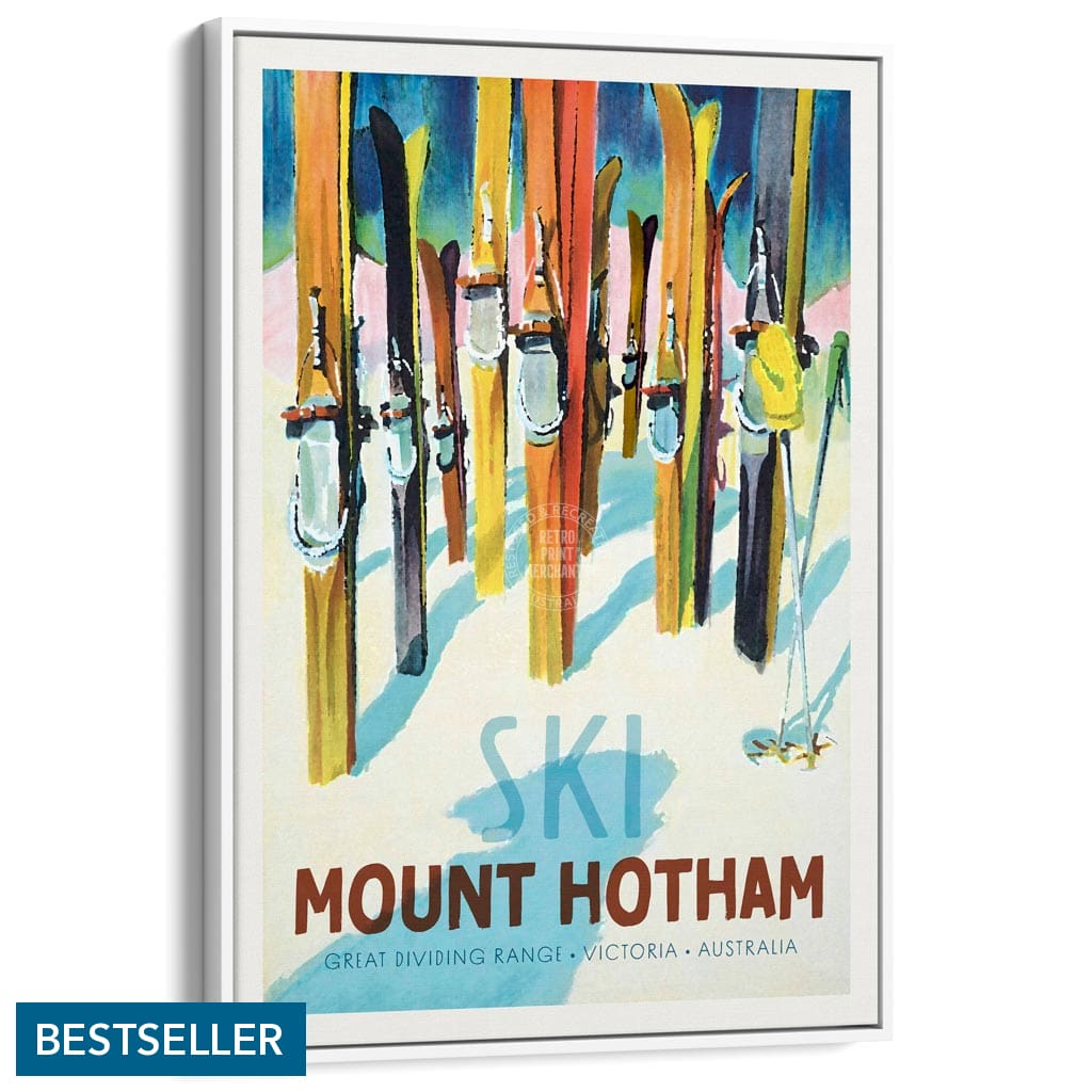 Ski Mount Hotham | Australia A3 297 X 420Mm 11.7 16.5 Inches / Canvas Floating Frame - White Timber