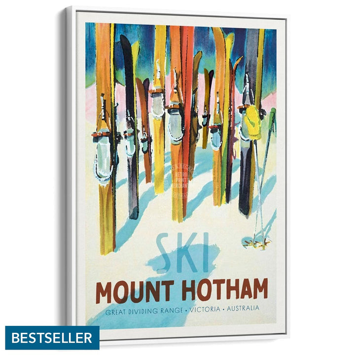 Ski Mount Hotham | Australia A3 297 X 420Mm 11.7 16.5 Inches / Canvas Floating Frame - White Timber