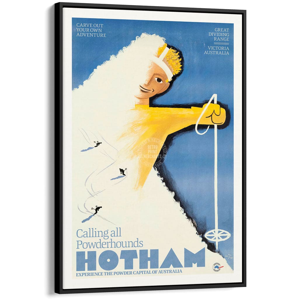 SKI MOUNT HOTHAM POWDER | AUSTRALIA A3 | 297 x 420mm | 11.7 x 16.5 inches / Canvas Floating Frame: Black Timber Print