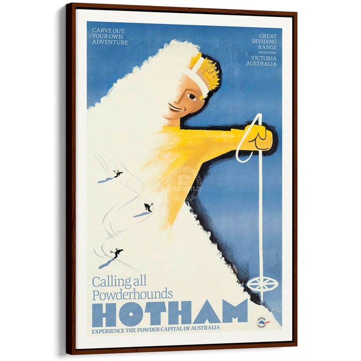 SKI MOUNT HOTHAM POWDER | AUSTRALIA A3 | 297 x 420mm | 11.7 x 16.5 inches / Canvas Floating Frame: Chocolate Oak Timber