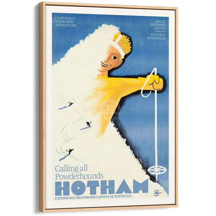 SKI MOUNT HOTHAM POWDER | AUSTRALIA A3 | 297 x 420mm | 11.7 x 16.5 inches / Canvas Floating Frame: Natural Oak Timber