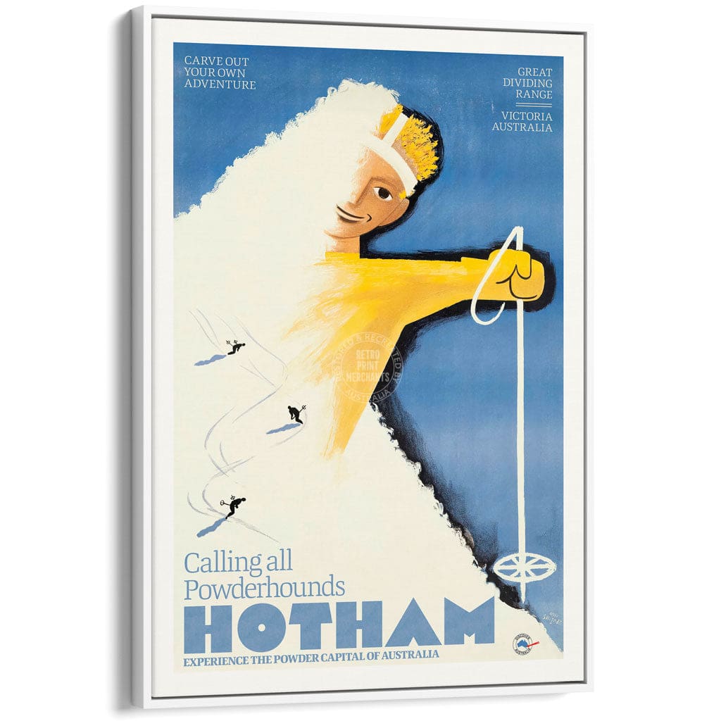 SKI MOUNT HOTHAM POWDER | AUSTRALIA A3 | 297 x 420mm | 11.7 x 16.5 inches / Canvas Floating Frame: White Timber Print