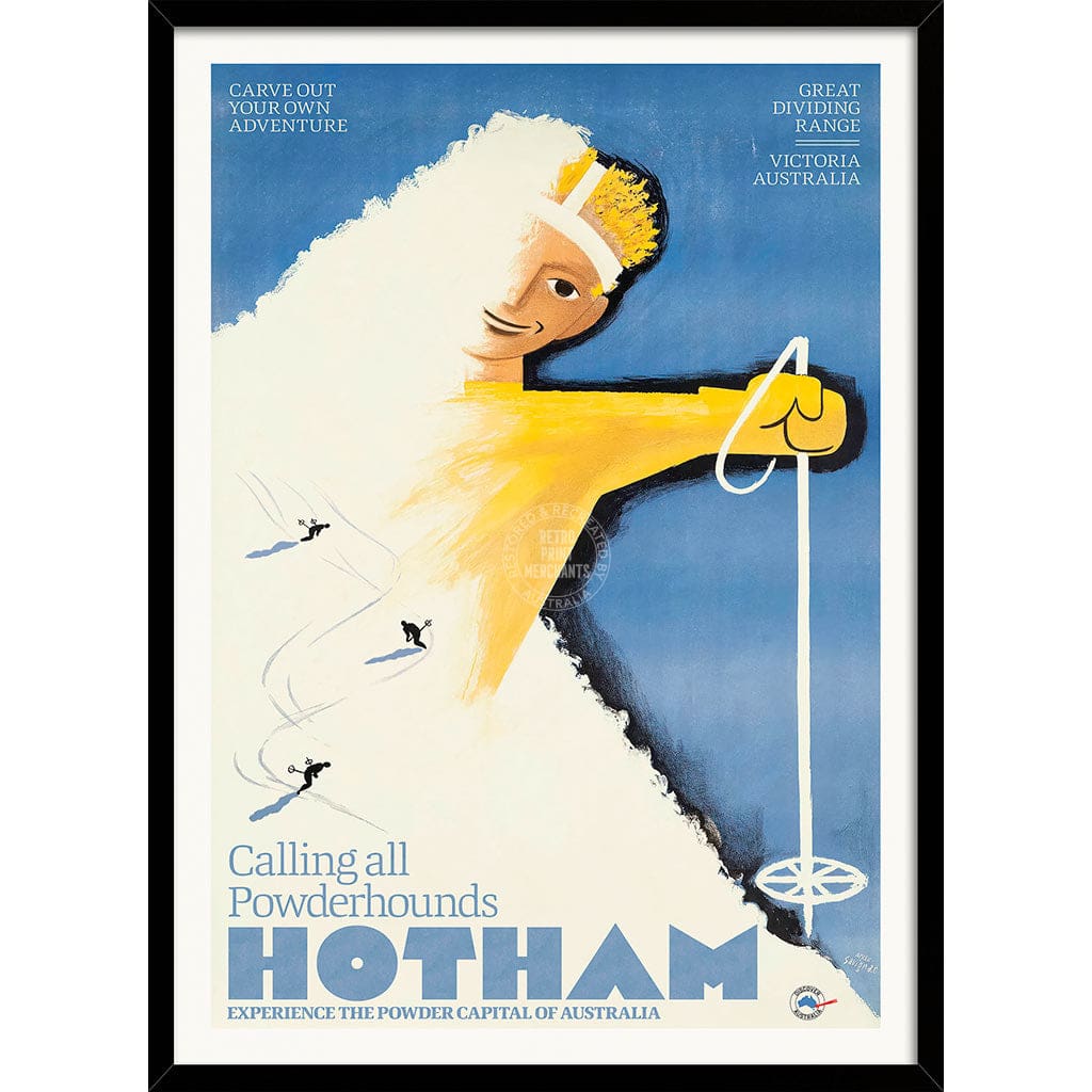SKI MOUNT HOTHAM POWDER | AUSTRALIA A3 | 297 x 420mm | 11.7 x 16.5 inches / Framed Print: Black Timber Print Art