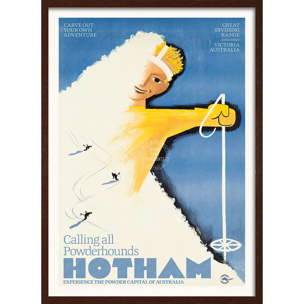 SKI MOUNT HOTHAM POWDER | AUSTRALIA A3 | 297 x 420mm | 11.7 x 16.5 inches / Framed Print: Chocolate Oak Timber Print Art