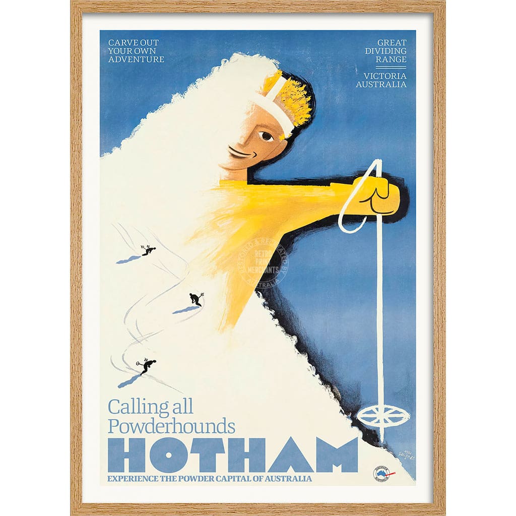 SKI MOUNT HOTHAM POWDER | AUSTRALIA A3 | 297 x 420mm | 11.7 x 16.5 inches / Framed Print: Natural Oak Timber Print Art