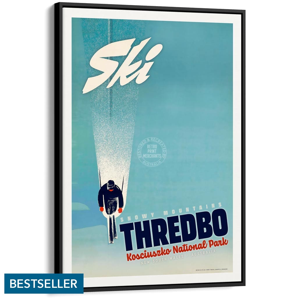 Ski Thredbo | Australia A4 210 X 297Mm 8.3 11.7 Inches / Canvas Floating Frame: Black Timber Print