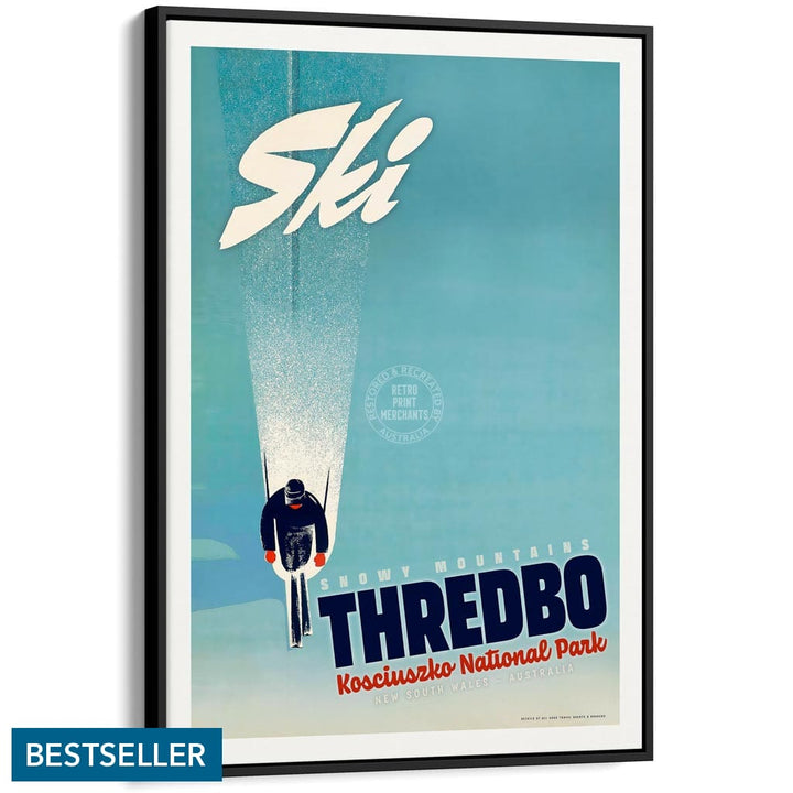 Ski Thredbo | Australia A4 210 X 297Mm 8.3 11.7 Inches / Canvas Floating Frame: Black Timber Print