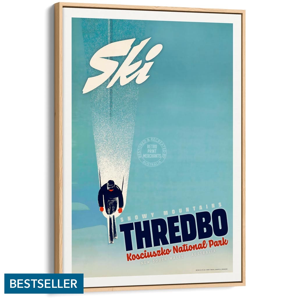 Ski Thredbo | Australia A4 210 X 297Mm 8.3 11.7 Inches / Canvas Floating Frame: Natural Oak Timber