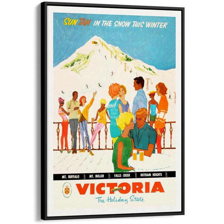 Ski Victoria | Australia A3 297 X 420Mm 11.7 16.5 Inches / Canvas Floating Frame: Black Timber