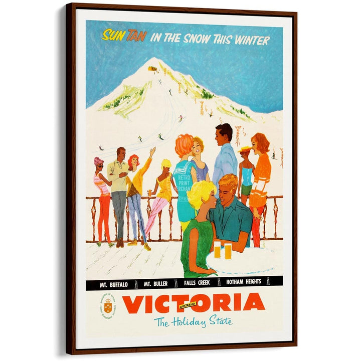 Ski Victoria | Australia A3 297 X 420Mm 11.7 16.5 Inches / Canvas Floating Frame: Chocolate Oak