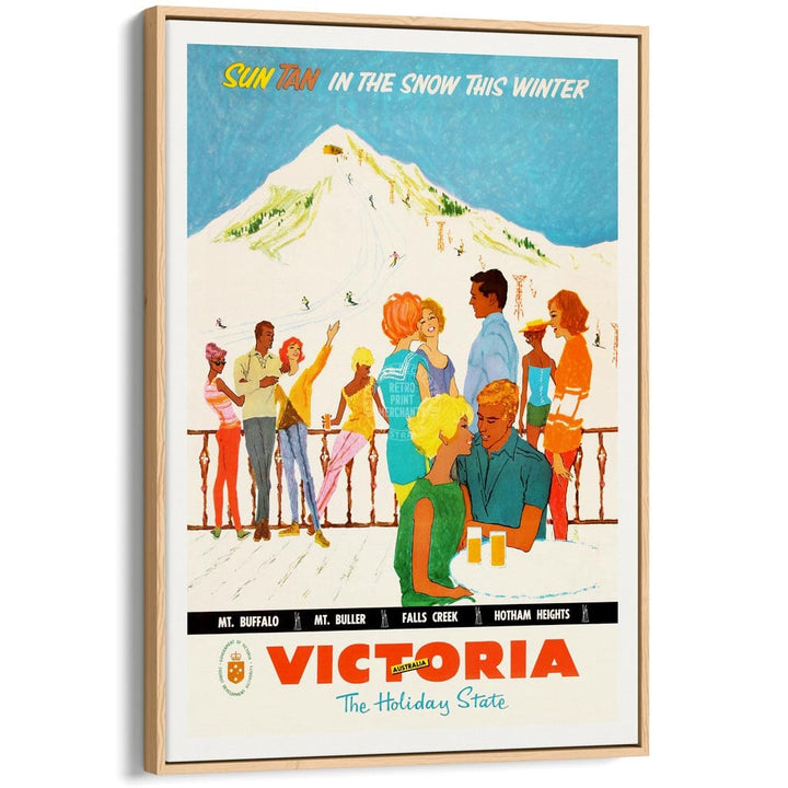 Ski Victoria | Australia A3 297 X 420Mm 11.7 16.5 Inches / Canvas Floating Frame: Natural Oak