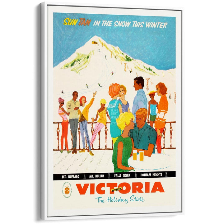Ski Victoria | Australia A3 297 X 420Mm 11.7 16.5 Inches / Canvas Floating Frame: White Timber