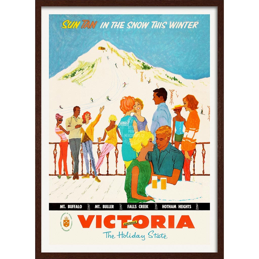 Ski Victoria | Australia A3 297 X 420Mm 11.7 16.5 Inches / Framed Print: Chocolate Oak Timber Print