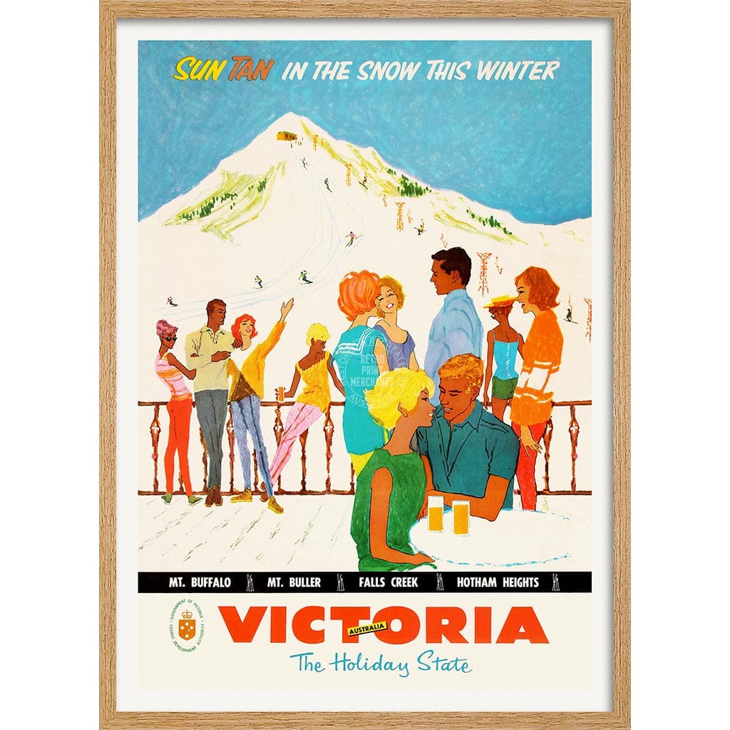 Ski Victoria | Australia A3 297 X 420Mm 11.7 16.5 Inches / Framed Print: Natural Oak Timber Print