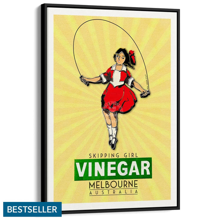 Skipping Girl | Australia A3 297 X 420Mm 11.7 16.5 Inches / Canvas Floating Frame - Black Timber